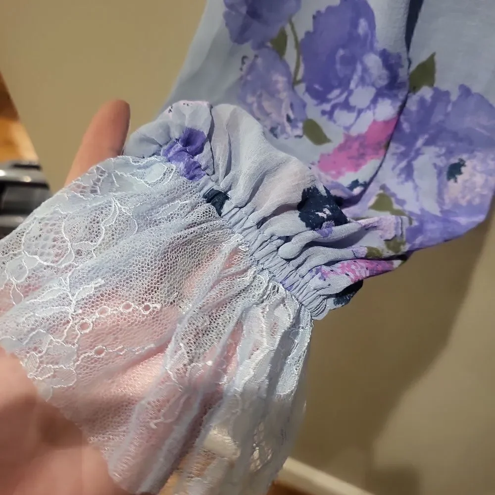 Free People Forever Femme floral print in blue and purple with lace small
